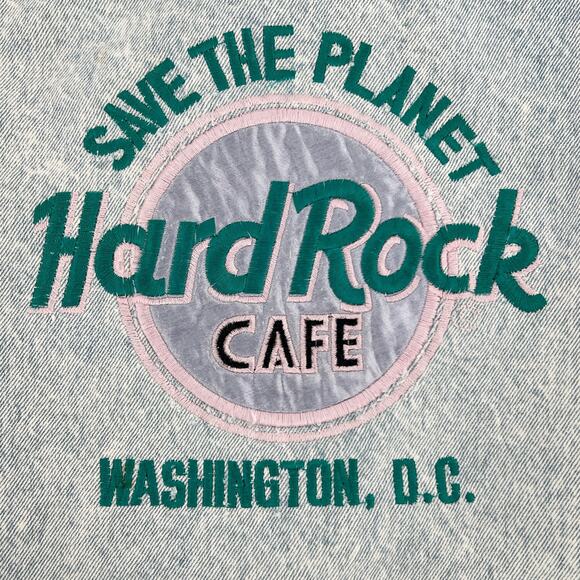 90s Hard Rock Cafe Save the Planet Washington DC acid washed denim Jean jacket - Picture 3 of 9